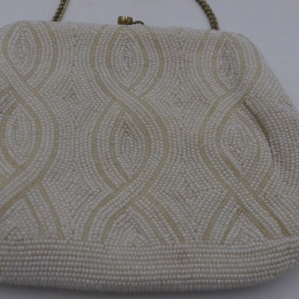 Richere Vintage Beaded White Evening Clutch Purse With Chain